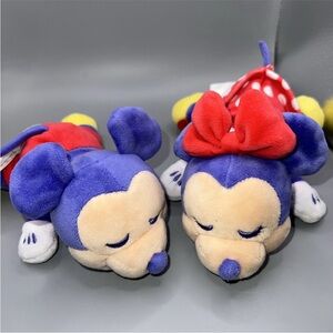 Disney Cuddleez Sleeping Mickey Mouse And Minnie Mouse Plush Mini 5 1/2"set